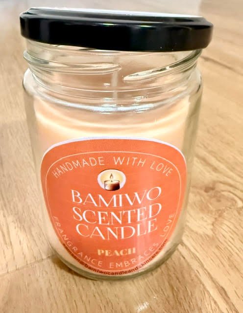Bamiwo Hand Made – Peach Candle - 12 Oz Jar