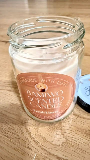 Bamiwo Hand Made – Fresh Linen Candle - 12 Oz Jar - Image 2