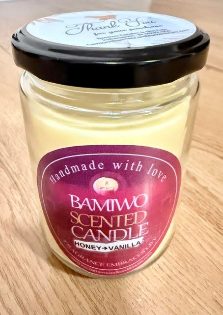 Bamiwo Hand Made – Honey Vanilla Candle - 12 Oz Jar